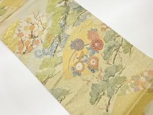 松・地紙に秋草・梅模様織出し袋帯